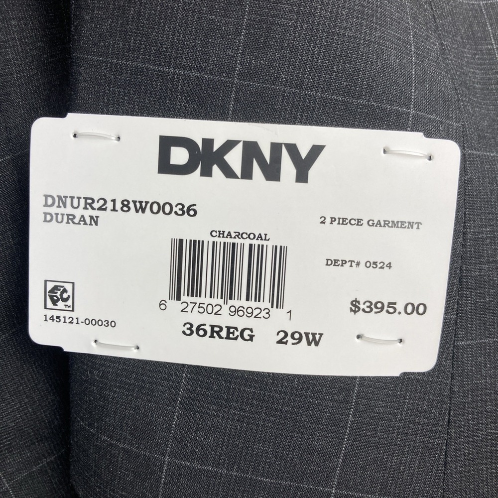 DKNY Mens Modern Fit 2 Piece Suit 36R 29W 32L Charcoal Plaid - Picture 7 of 8